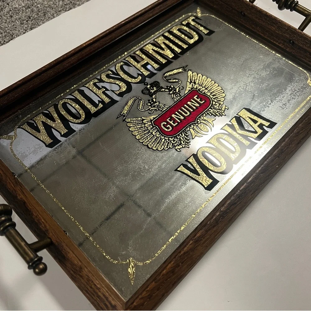 WOLFSCHMIDT 1980'S GENUINE VODKA MIRROR SERVING TRAY NICE PIECE MAN CAVE